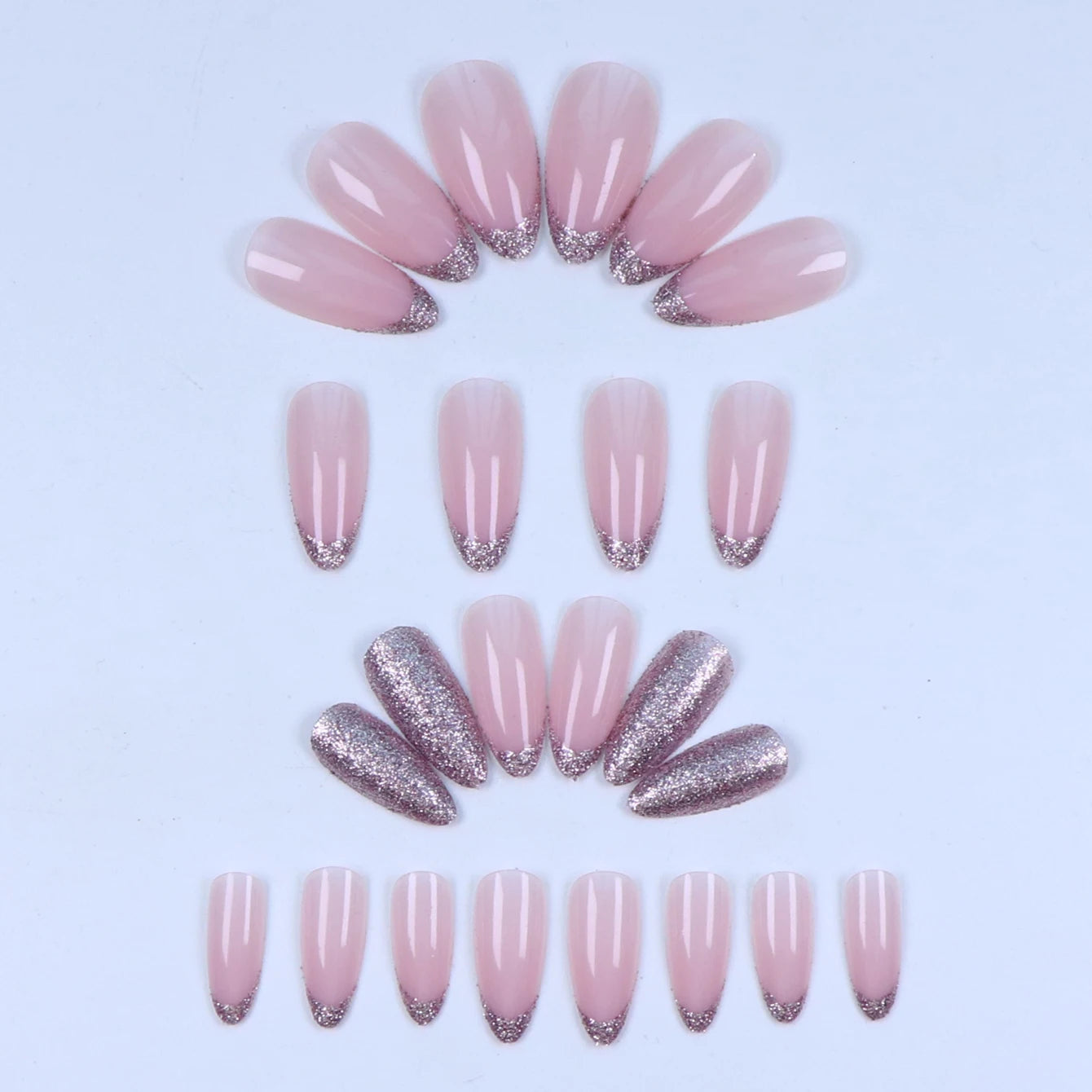24pcs Almond Glitter Press On Nails – Short Round Head | Glue On & Stick On Nails