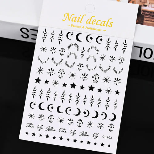 3D Gold Sun, Moon & Star Bronzing Nail Art Sticker – Celestial Design Stickers