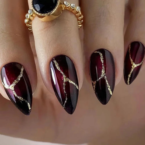 24pcs Almond French Press-On Nails – Summer Glitter Style | Glue-On & Stick-On Set