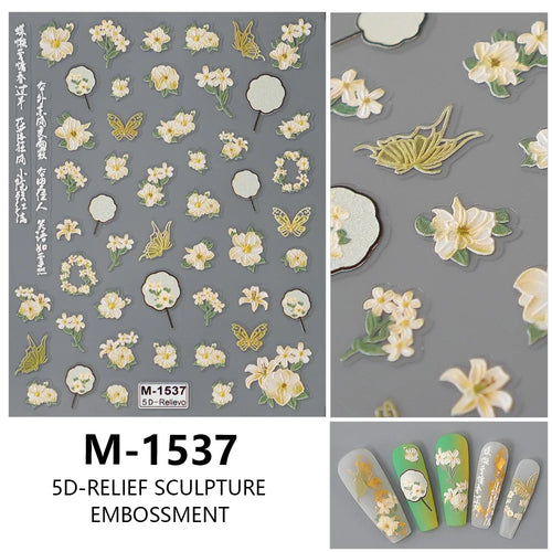 5D Embossed Nail Art Stickers Decals Self-Adhesive Nail Supplies Nail