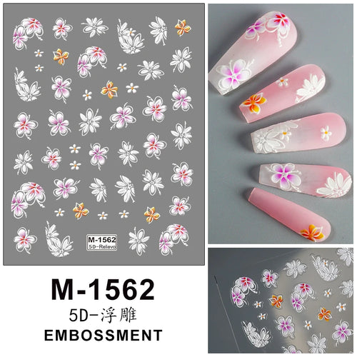 5D Embossed Nail Art Stickers Decals Self-Adhesive Nail Supplies Nail
