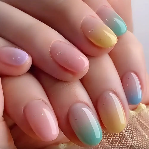 24pcs Short Square Press On  Nails Set