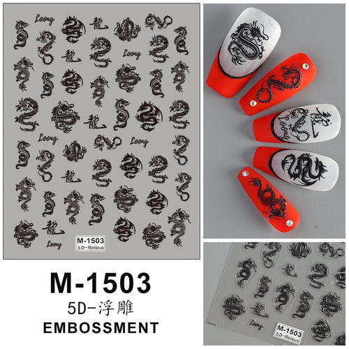 5D Embossed Nail Art Stickers Decals Self-Adhesive Nail Supplies Nail