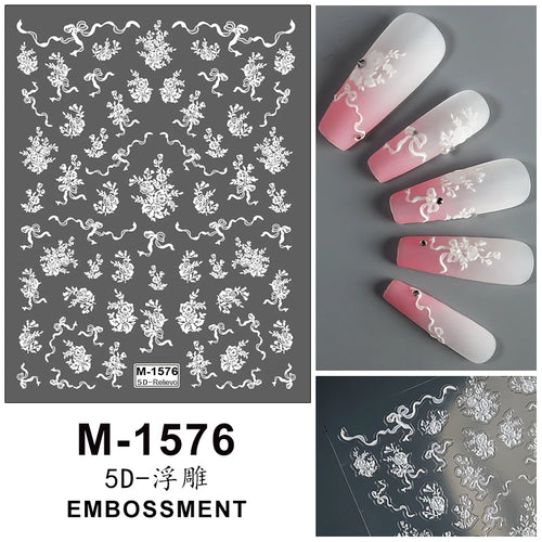 5D Embossed Nail Art Stickers Decals Self-Adhesive Nail Supplies Nail