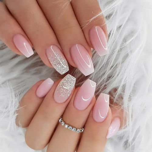 Glossy Press on Nails Set Short Oval Shiny Gradient French Nail Art