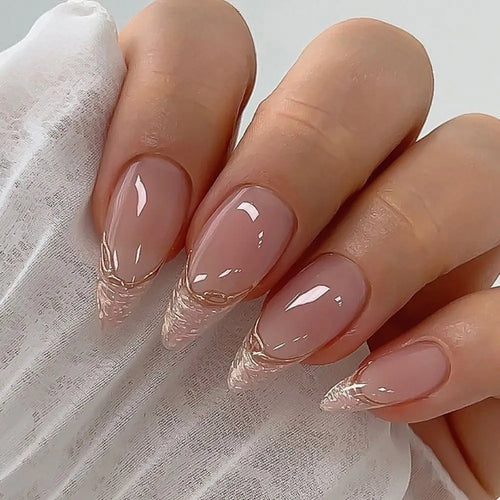 24pcs Almond French Press-On Nails – Summer Glitter Style | Glue-On & Stick-On Set