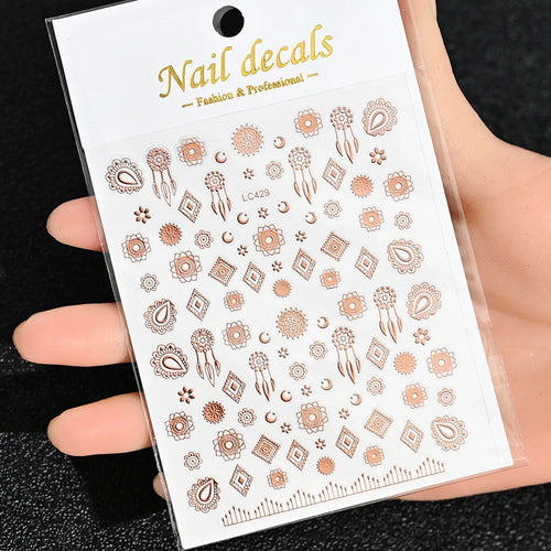 3D Gold Sun, Moon & Star Bronzing Nail Art Sticker – Celestial Design Stickers