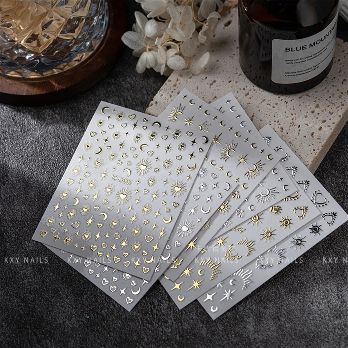 Gold & Silver Nail Art Decal Stickers – Mixed Shapes (5pcs)