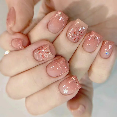 Glossy Press on Nails Set Short Oval Shiny Gradient French Nail Art