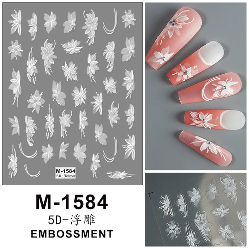 5D Embossed Nail Art Stickers Decals Self-Adhesive Nail Supplies Nail