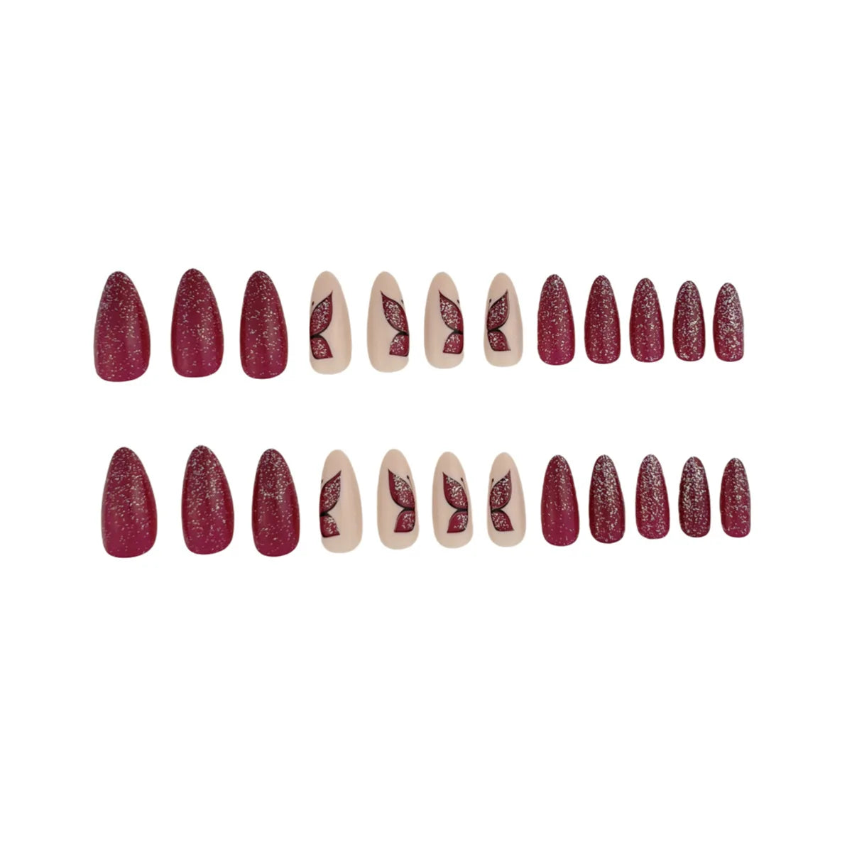 Almond Press On Nails – Purple Butterfly Flash Design