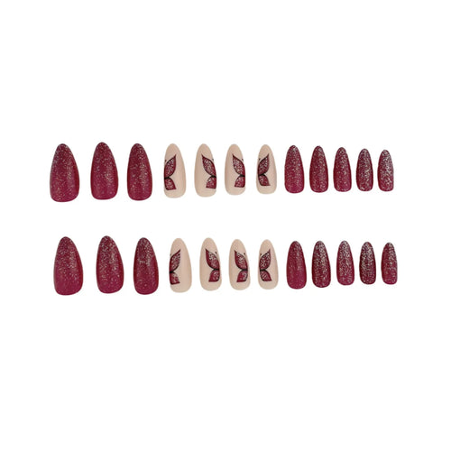Almond Press On Nails – Purple Butterfly Flash Design