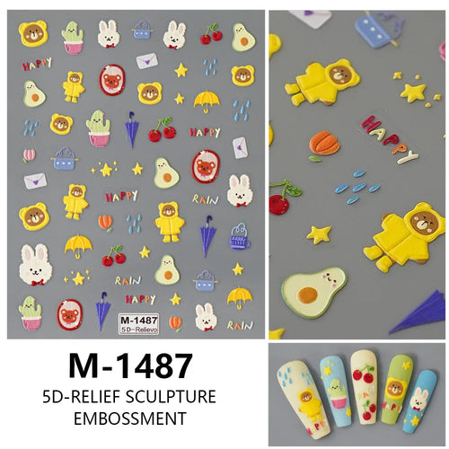 5D Embossed Nail Art Stickers Decals Self-Adhesive Nail Supplies Nail