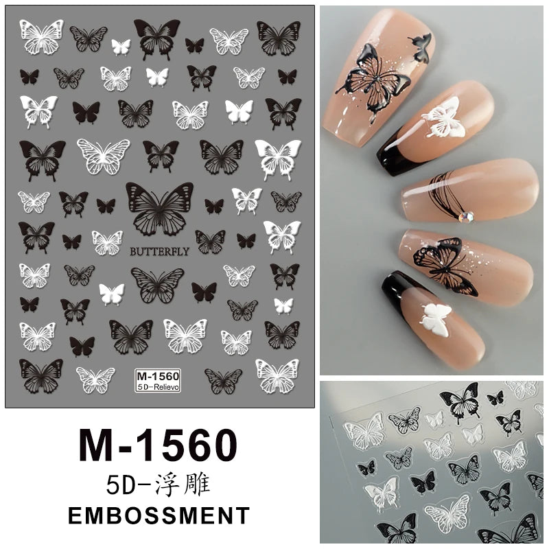 5D Embossed Nail Art Stickers Decals Self-Adhesive Nail Supplies Nail