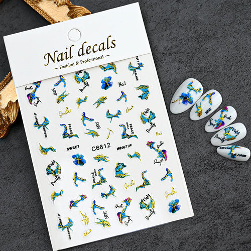 3D Blue Purple Marble Stripe Nail Art Stickers Bronzing Wave Line (1 Sheet)
