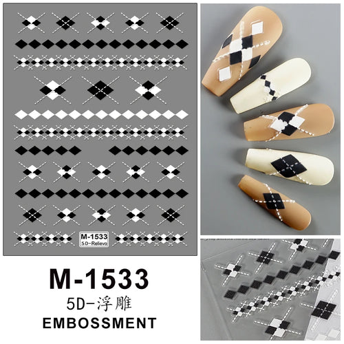 5D Embossed Nail Art Stickers Decals Self-Adhesive Nail Supplies Nail
