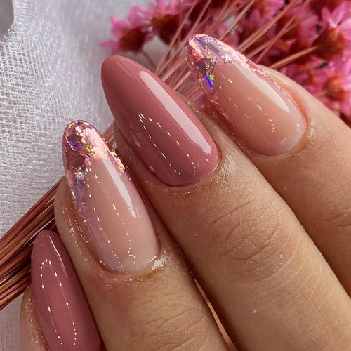 24pcs Almond French Press-On Nails – Summer Glitter Style | Glue-On & Stick-On Set