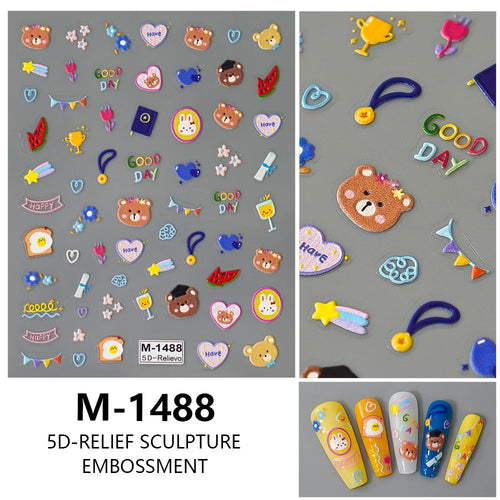 5D Embossed Nail Art Stickers Decals Self-Adhesive Nail Supplies Nail