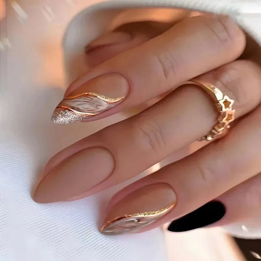 24Pcs Mid-length False Nails with Almond Head Design