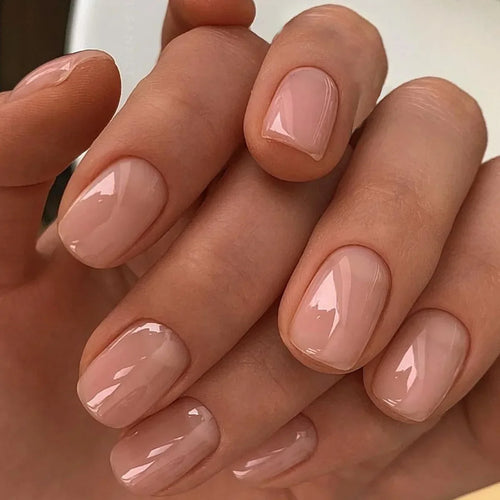 Glossy Press on Nails Set Short Oval Shiny Gradient French Nail Art