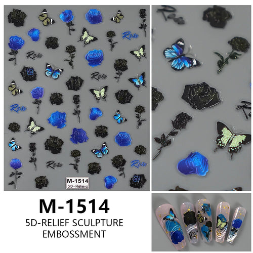 5D Embossed Nail Art Stickers Decals Self-Adhesive Nail Supplies Nail