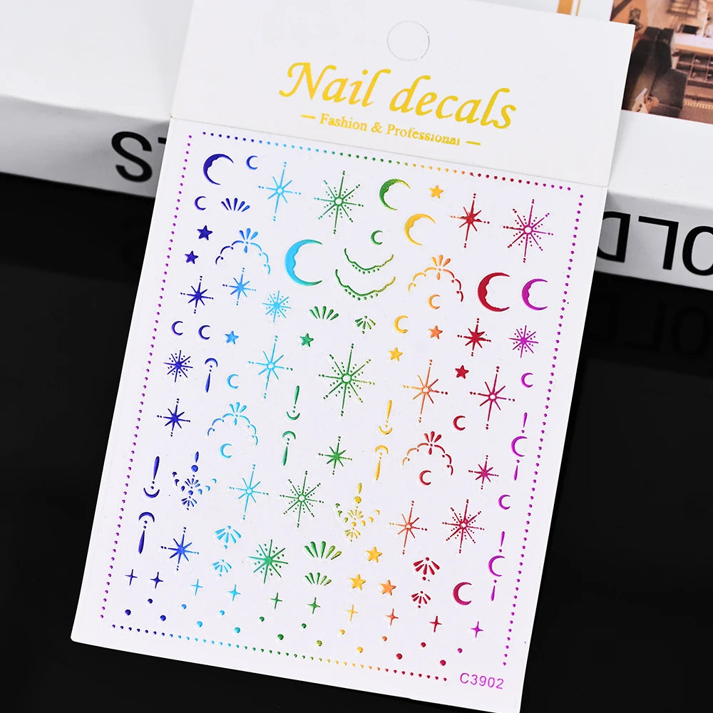 3D Gold Sun, Moon & Star Bronzing Nail Art Sticker – Celestial Design Stickers