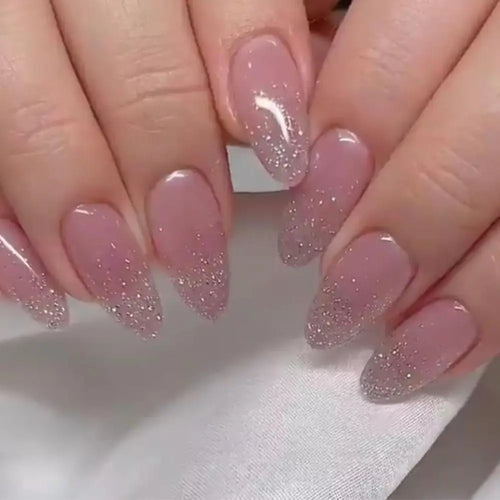 24pcs Almond French Press-On Nails – Summer Glitter Style | Glue-On & Stick-On Set