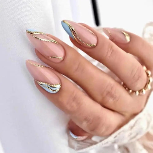 24pcs Almond French Press-On Nails – Summer Glitter Style | Glue-On & Stick-On Set
