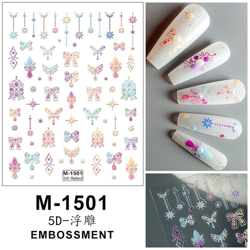 5D Embossed Nail Art Stickers Decals Self-Adhesive Nail Supplies Nail