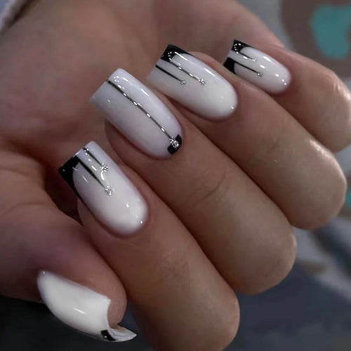 24pcs Short Square Press On  Nails Set