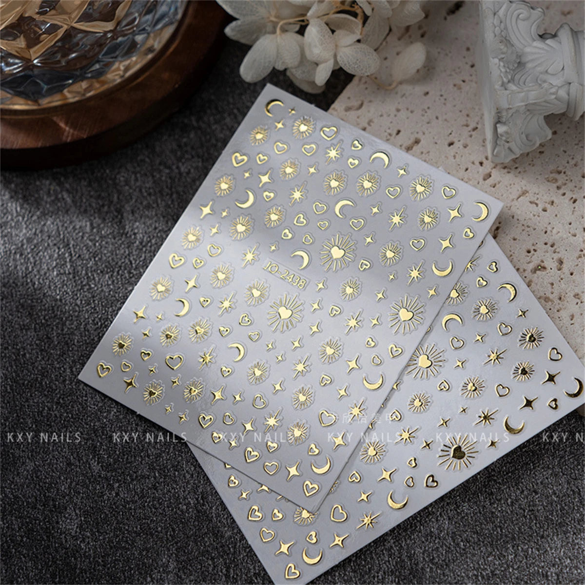 Gold & Silver Nail Art Decal Stickers – Mixed Shapes (5pcs)