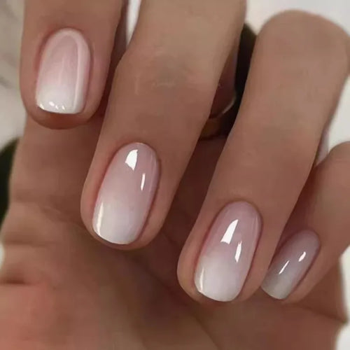Glossy Press on Nails Set Short Oval Shiny Gradient French Nail Art