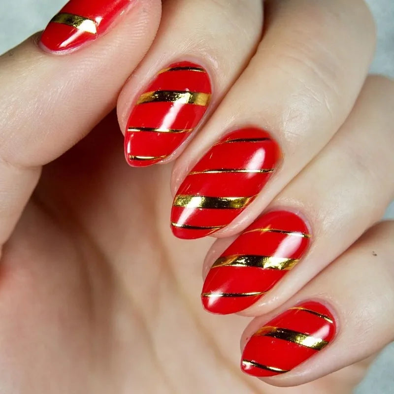 Hypoallergenic Glossy Nail Art Stickers – Gold & Silver Laser Line Design