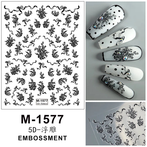 5D Embossed Nail Art Stickers Decals Self-Adhesive Nail Supplies Nail
