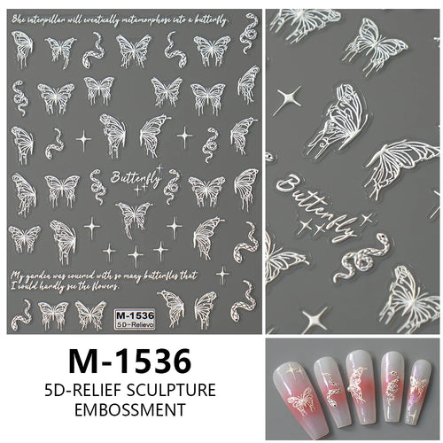 5D Embossed Nail Art Stickers Decals Self-Adhesive Nail Supplies Nail
