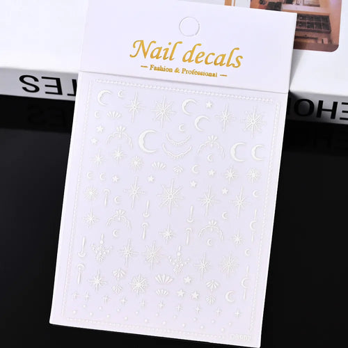 3D Gold Sun, Moon & Star Bronzing Nail Art Sticker – Celestial Design Stickers