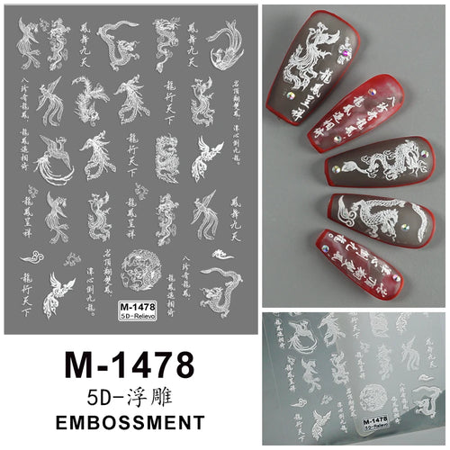 5D Embossed Nail Art Stickers Decals Self-Adhesive Nail Supplies Nail