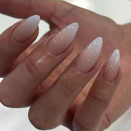 Glossy Press on Nails Set Short Oval Shiny Gradient French Nail Art