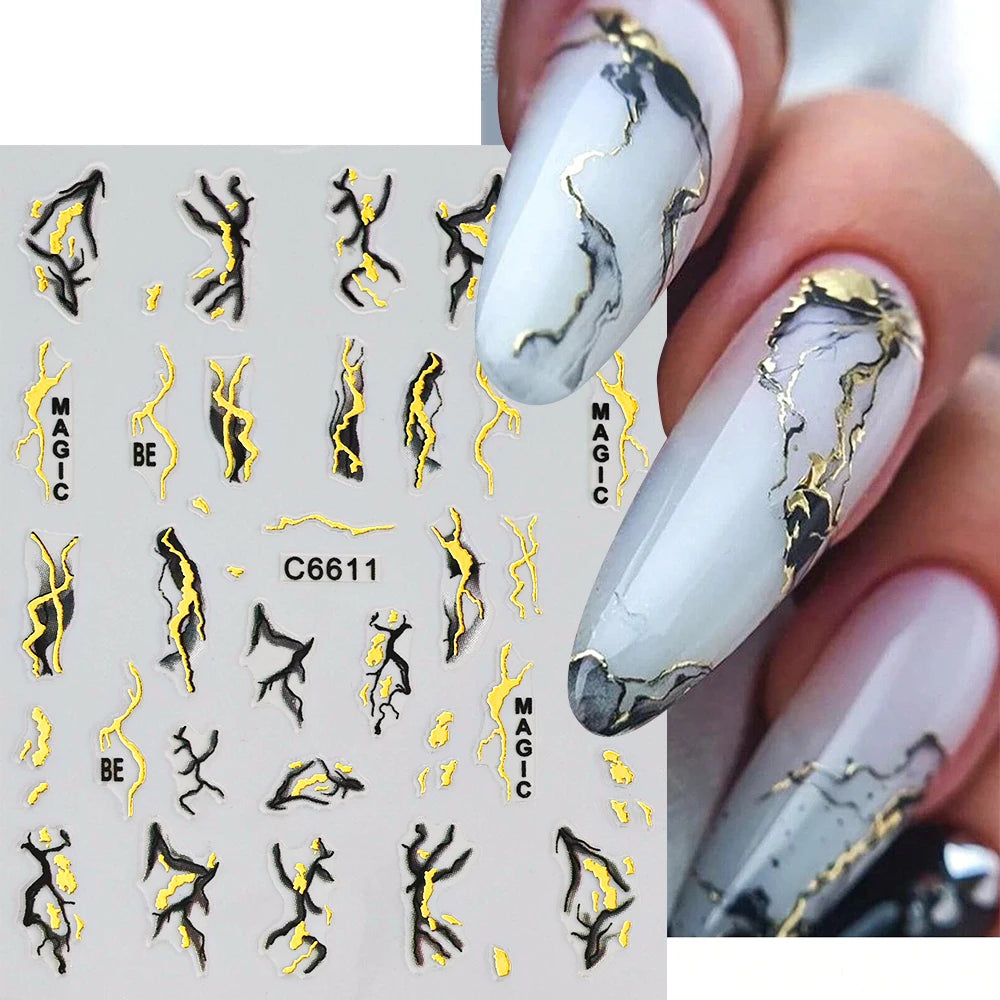 3D Blue Purple Marble Stripe Nail Art Stickers Bronzing Wave Line (1 Sheet)