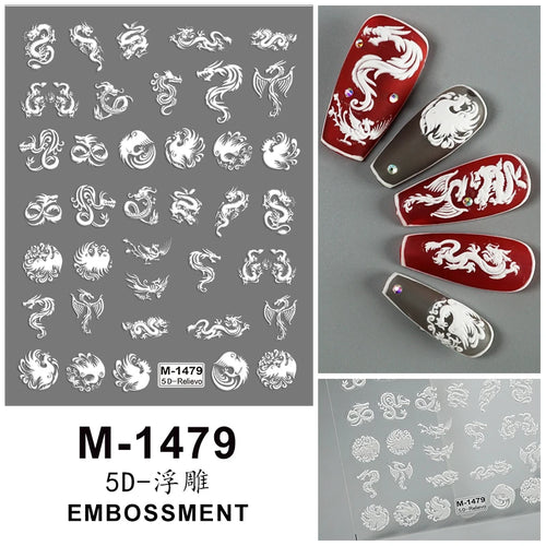 5D Embossed Nail Art Stickers Decals Self-Adhesive Nail Supplies Nail