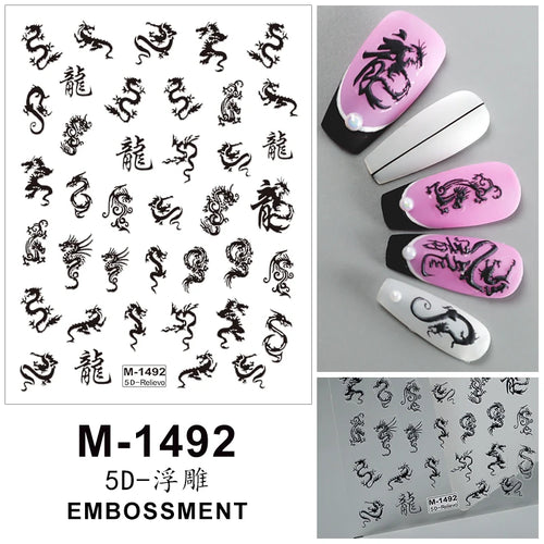 5D Embossed Nail Art Stickers Decals Self-Adhesive Nail Supplies Nail