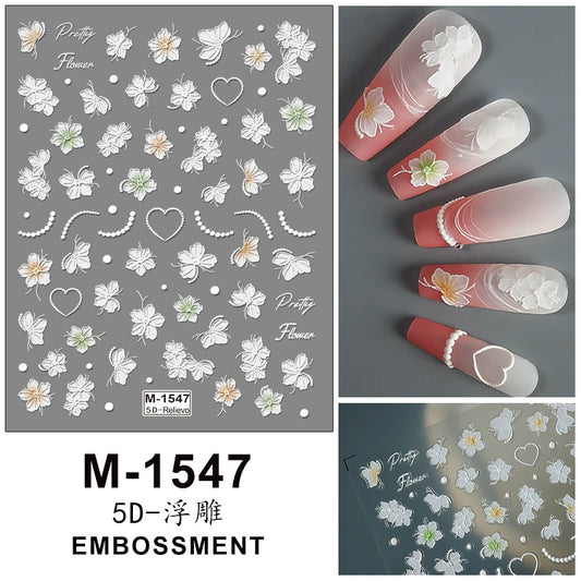 5D Embossed Nail Art Stickers Decals Self-Adhesive Nail Supplies Nail