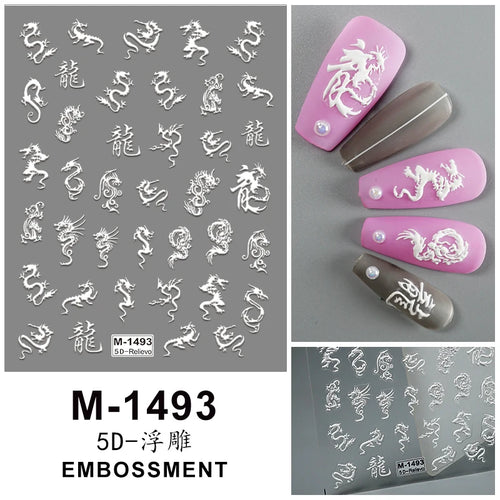 5D Embossed Nail Art Stickers Decals Self-Adhesive Nail Supplies Nail