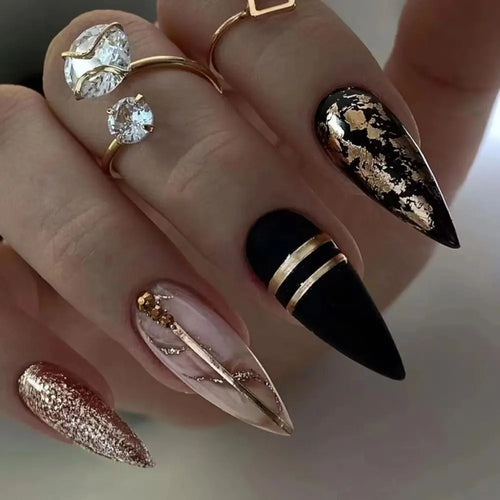 24pcs Almond French Press-On Nails – Summer Glitter Style | Glue-On & Stick-On Set