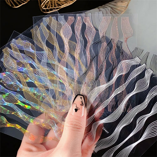 Gold & Silver Nail Art Decal Stickers – Mixed Shapes (5pcs)