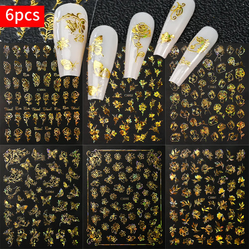 6Pcs Silver 3D Nail Art Stickers – Star, Heart & Moon Designs