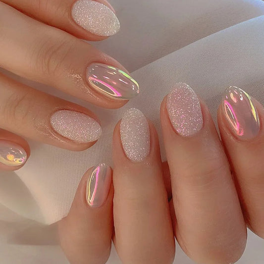 24 Short Oval Gradient Press-On Nails – Fake Nails with 1 Nail File