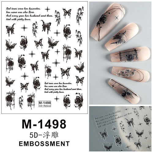 5D Embossed Nail Art Stickers Decals Self-Adhesive Nail Supplies Nail