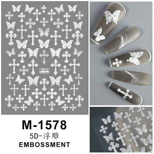5D Embossed Nail Art Stickers Decals Self-Adhesive Nail Supplies Nail