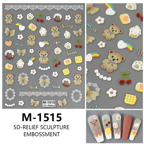 5D Embossed Nail Art Stickers Decals Self-Adhesive Nail Supplies Nail